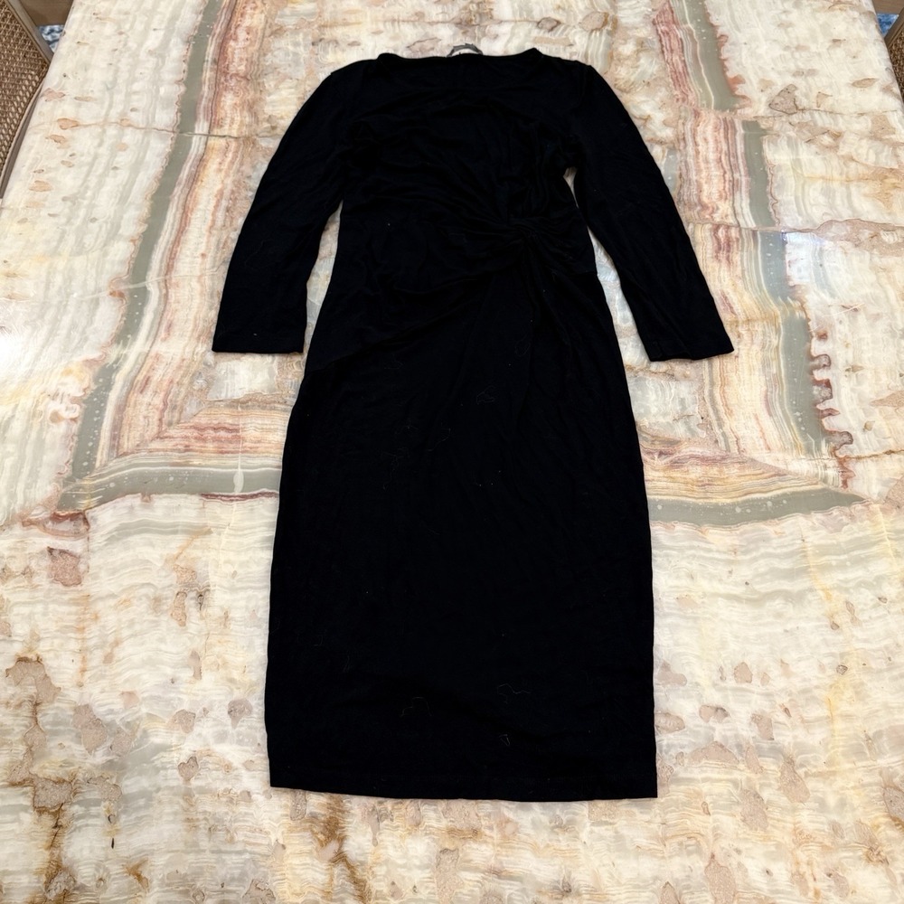 Boden Black Ruched Midi Dress Women's UK 10 US 6 Long Sleeve